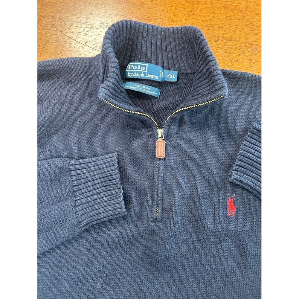 Polo Ralph Lauren Sweater Mens XXL Navy Blue Cotton Quarter Zip Pullover